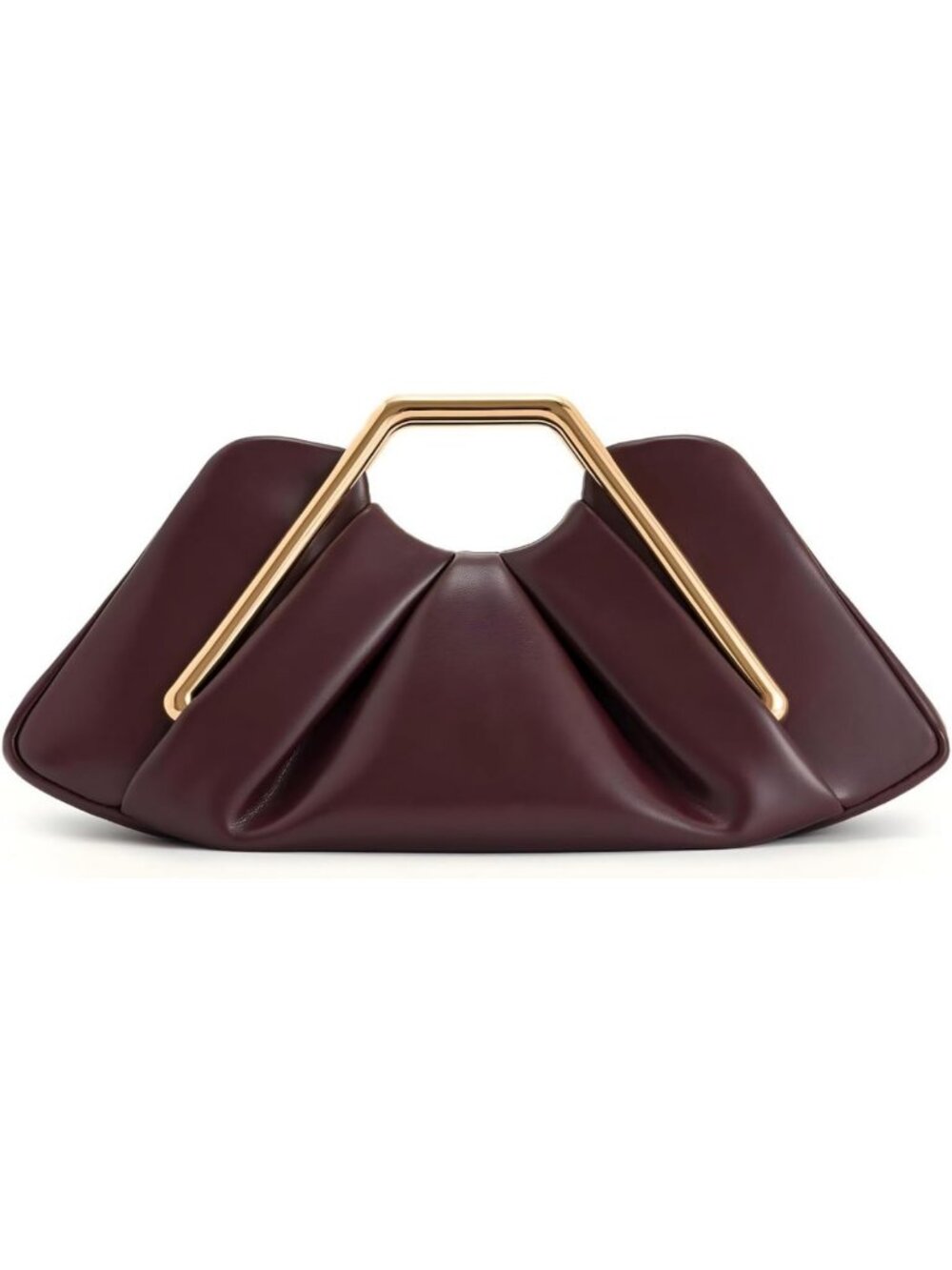 Vintage Ruched Cloud Dumpling Clutch Purse with Geometric Handle - Evening Bag